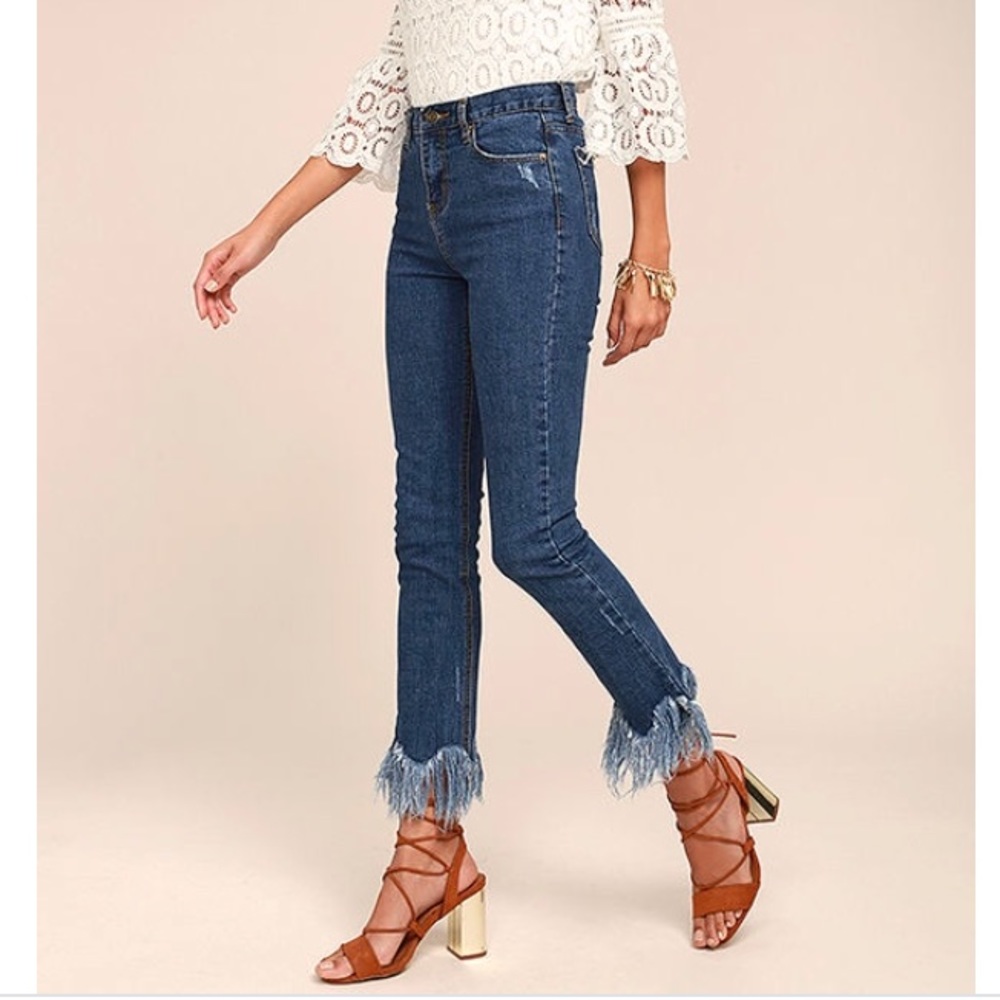 Lulu’s High Rise Distressed Bottom Jeans